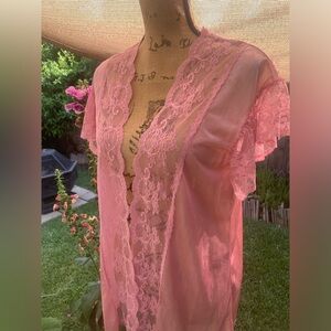 Vintage Pink Lace Trimmed Sheer Robe